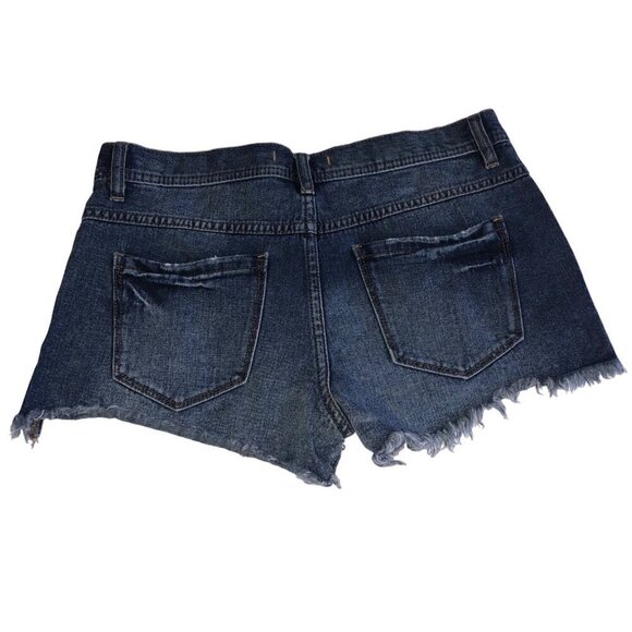 Free People Size 26 Shorts Jean Distressed Blue Button Fly Cut Off Boho Beach - Picture 5 of 5
